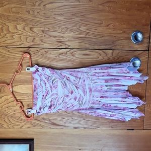 Strapless pink and white floral blouse